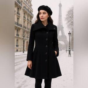 Le Château Wool Blend Black Fit & Flare Coat Women’s XS Canada Design